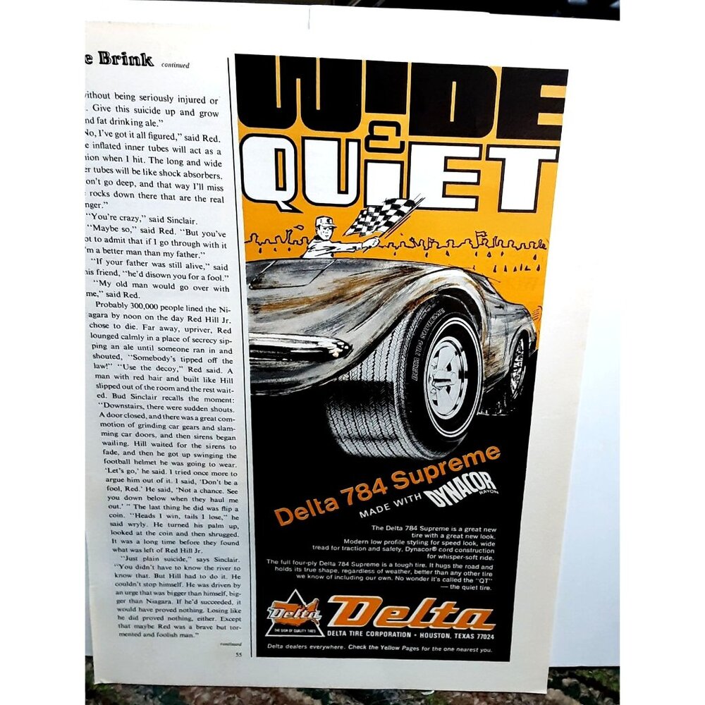 1971 Delta 784 Supreme Tires Vette Original Print Ad